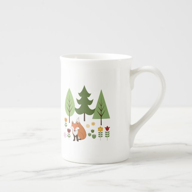 Taza De Porcelana Ilustracion de árboles de flores Fox de estilo esc (Derecha)