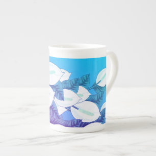 Taza De Porcelana Ilustracion Lirio de Paz Blanca Púrpura Azul Pálid