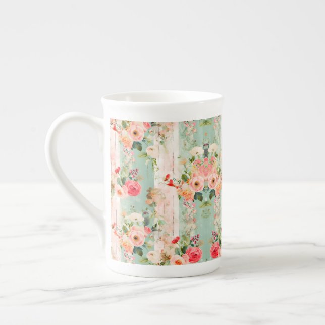 Taza De Porcelana Ilustracion Shabby Chic Vintage (Izquierda)