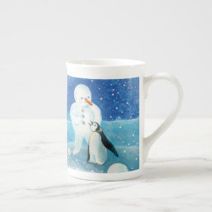 Taza De Porcelana Ilustracion Snowman y Penguin