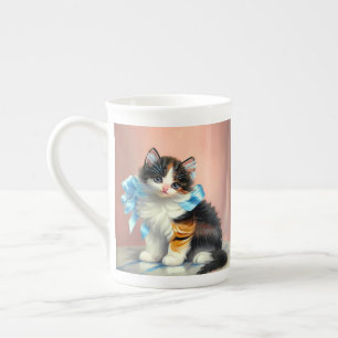 Taza De Porcelana Ilustracion Vintage Calico Kitten