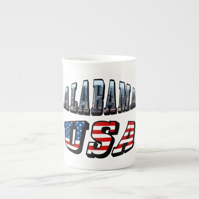 Taza De Porcelana Imagen de Alabama y fuente de bandera de Estados U (Frente)