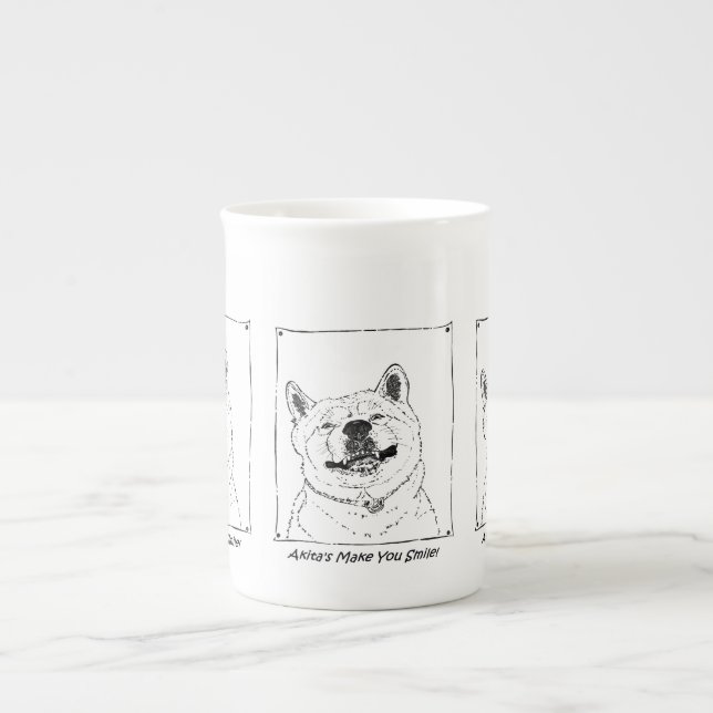 Taza De Porcelana imagen del lindo y gracioso perro sonriente akita (Frente)