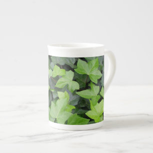Taza De Porcelana Impresión botánica de marfil verde