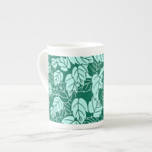 Taza De Porcelana Impresión de hoja japonesa, turquesa y aqua