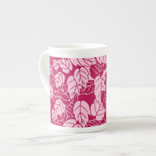 Taza De Porcelana Impresión de hojas japonesas, fucsia y rosa claro
