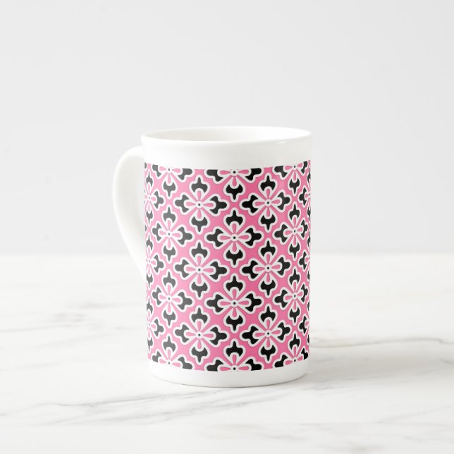 Taza De Porcelana Impresión de kimono floral, rosa, negro y blanco (Izquierda)
