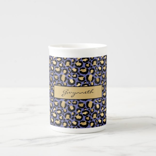 Taza De Porcelana Impresión de leopardo negro morado (Frente)