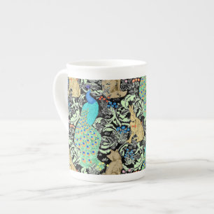 Taza De Porcelana Impresión de pavo real de estilo Art Nouveau, turq