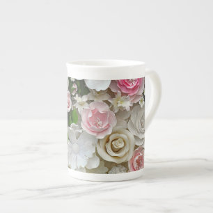 Taza De Porcelana Impresión floral rosa y blanca