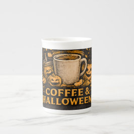 Taza De Porcelana Impulsado por café y Halloween