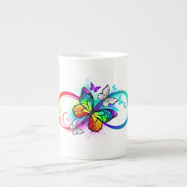 Taza De Porcelana Infinidad brillante con la mariposa arcoiris (Frente)