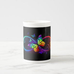 Taza De Porcelana Infinidad vibrante con mariposa arco iris sobre ne