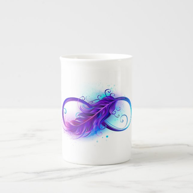 Taza De Porcelana Infinito con plumas púrpura (Frente)