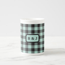 Taza De Porcelana Iniciales Monogramas de Mint & Black Buffalo Plaid