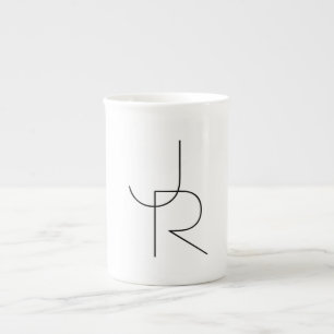 Taza De Porcelana Iniciales superpuestas modernas 2 Negro sobre bl