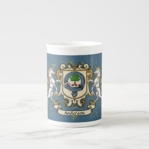 Taza De Porcelana Insignia de clan Anderson con cola de unicornio en