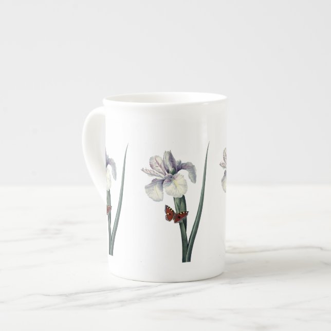 Taza De Porcelana Iris azul con mariposa botánica (Izquierda)