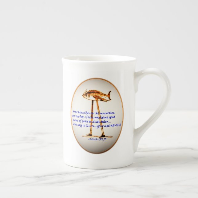 Taza De Porcelana Isaías 52:7 - Qué Hermoso En Las Montañas (Derecha)