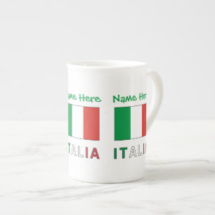 Taza De Porcelana Italia y Bandera Italiana Personalización Verde