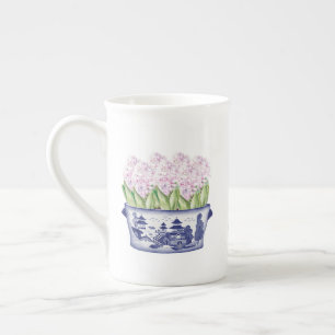 Taza De Porcelana Jacintos rosas en macetero de Chinoiserie