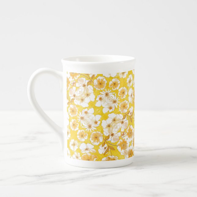 Taza De Porcelana Jardín Botánico Mazipoodles - Amarillo mariposo (Izquierda)