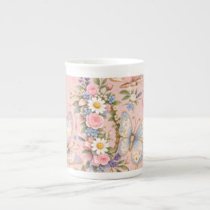 Taza De Porcelana Jardín de Cumpleaños de Mariposa Pastel
