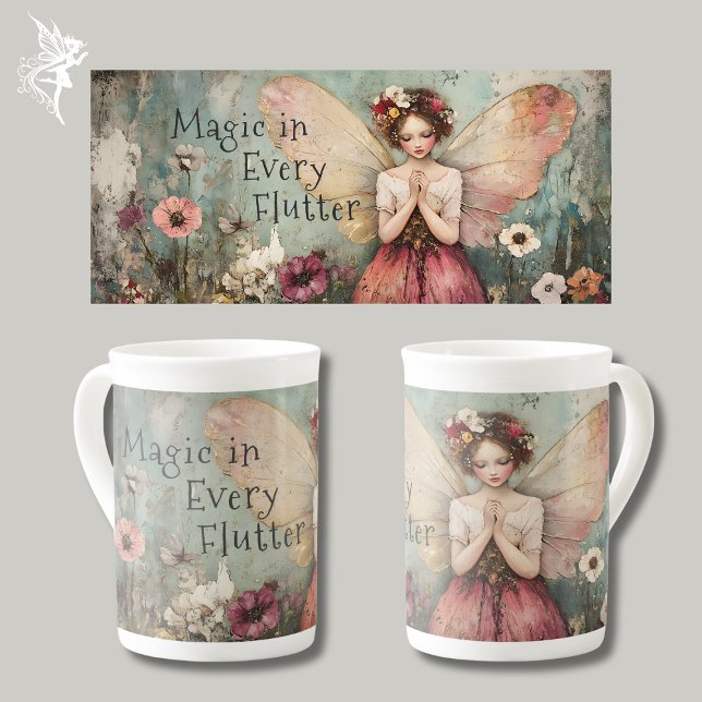Taza De Porcelana Jardín de flores y hadas mágicas y caprichosas con (Subido por el creador)