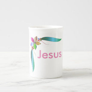TAZA DE PORCELANA JESUS FLOWER RIBBON