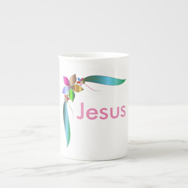 TAZA DE PORCELANA JESUS FLOWER RIBBON (Frente)