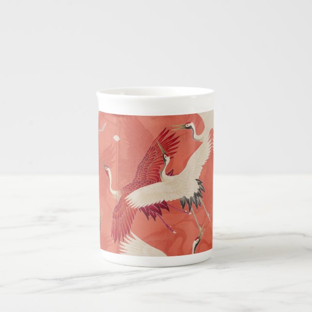 Taza De Porcelana Kimono de arte japonés grúa hongo chino (Frente)