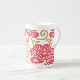 Taza De Porcelana Kimono floral japonés de oro rojo