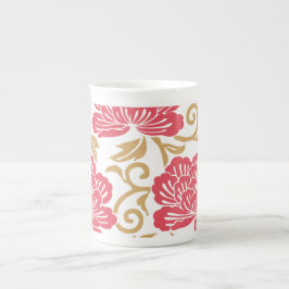 Taza De Porcelana Kimono floral japonés de oro rojo