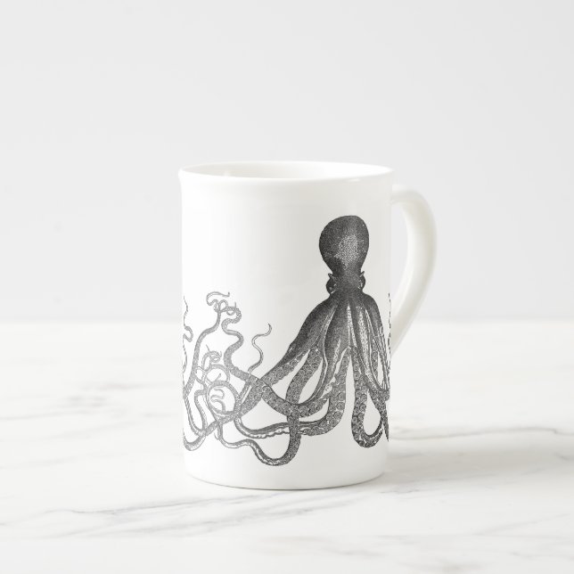 Taza De Porcelana Kraken - pulpo gigante negro/Cthulu (Derecha)