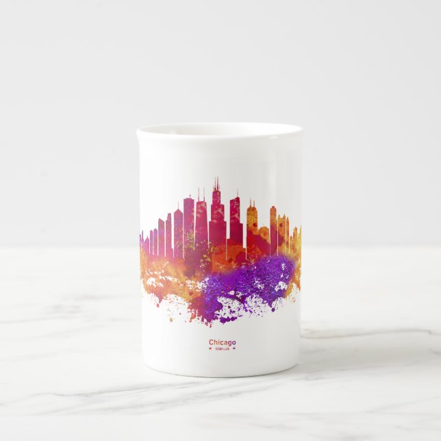 Taza De Porcelana La acuarela del Skyline de Chicago en blanco (Frente)