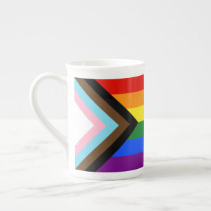 Taza De Porcelana La bandera del orgullo progresista de SlipperyJoe'