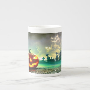 Taza De Porcelana La calabaza de Halloween luminosa de SlipperyJoe w
