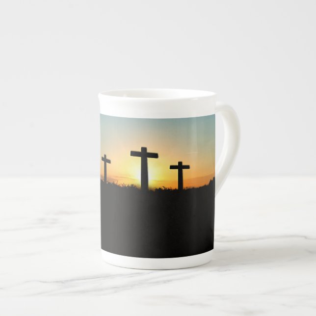 Taza De Porcelana La crucifixión cruza al atardecer (Derecha)