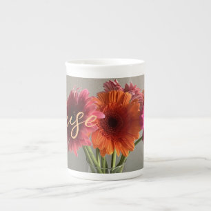 Taza De Porcelana La feliz flor de color Gerbera + nombre personaliz