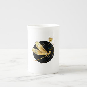 Taza De Porcelana La libélula dorada en círculo negro