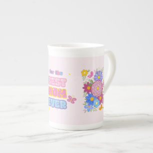 Taza De Porcelana La Mejor Mamá del Mundo Groovy Floral Pastel Día d