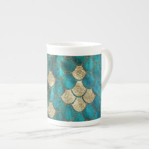 Taza De Porcelana La sirena verde Aqua de lujo escalas con Purpurina
