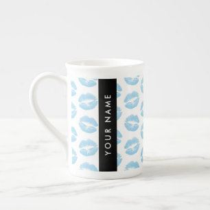 Taza De Porcelana Labios azules, besos, pintalabios, tu nombre, pers