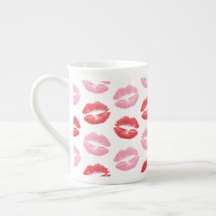 Taza De Porcelana Labios rojos y rosados, patrón de labios, labios,