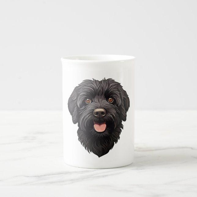 Taza De Porcelana Labradoodle Perro Negro (Frente)