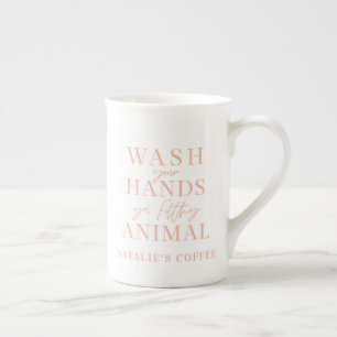Taza De Porcelana Lávate las manos con un animal mudo divertido