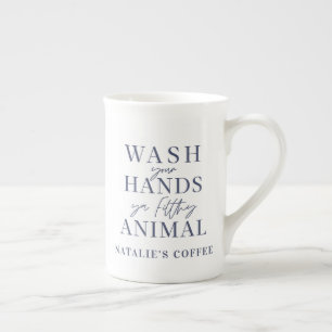 Taza De Porcelana Lávate las manos con un animal mudo divertido