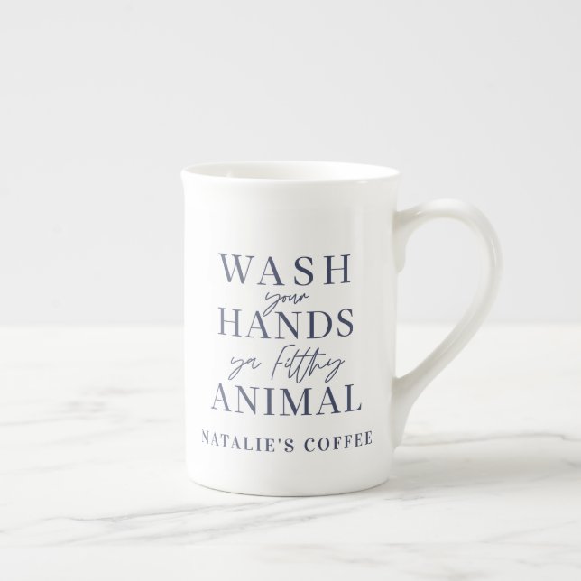 Taza De Porcelana Lávate las manos con un animal mudo divertido (Derecha)
