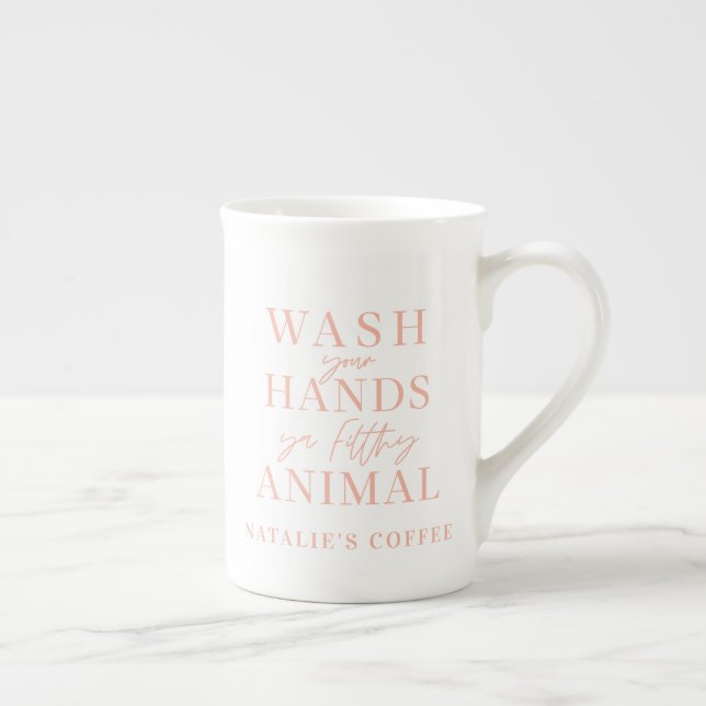 Taza De Porcelana Lávate las manos con un animal mugriento divertido (Derecha)