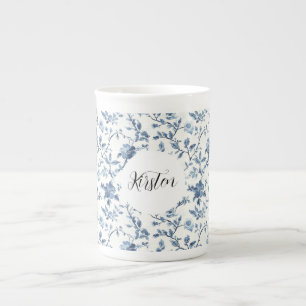 Taza De Porcelana Lazo floral azul blanco chic